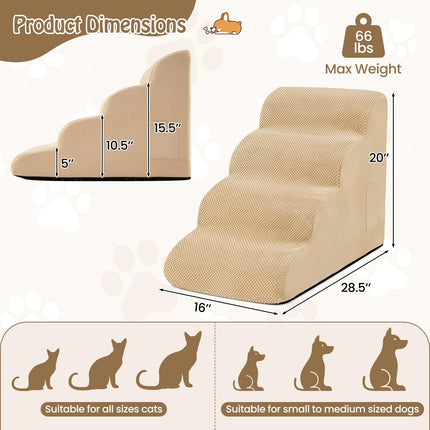 Dreamade Dog Ramp Stairs for Bed with 4 Tiers High Density Foam Washable Cover Non-Slip