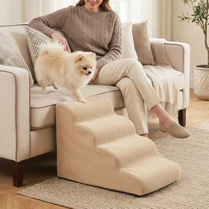 Dreamade Dog Ramp Stairs for Bed with 4 Tiers High Density Foam Washable Cover Non-Slip