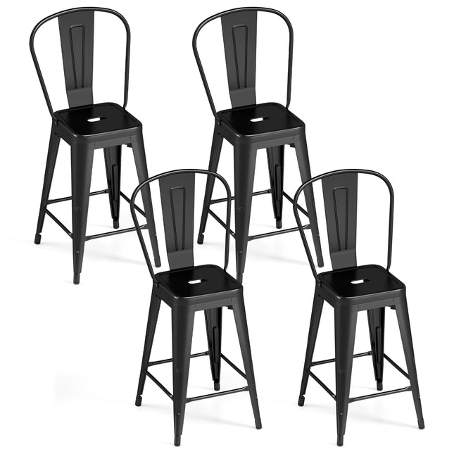 Dreamade 24" Metal Bar Stools Set of 4 w/Removable Back & Integrated Footrest