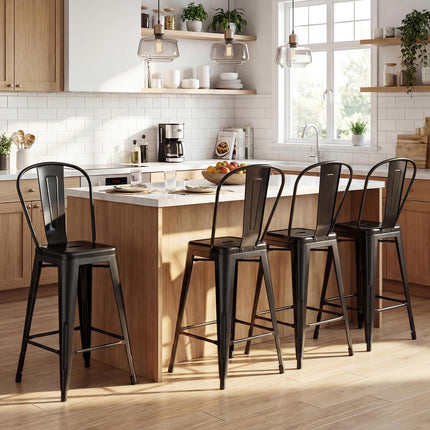Dreamade 24" Metal Bar Stools Set of 4 w/Removable Back & Integrated Footrest