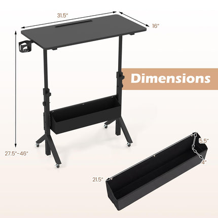 Dreamade 31.5 Small Mobile Standing Desk with Wheels & Storage Basket & Tablet Slot