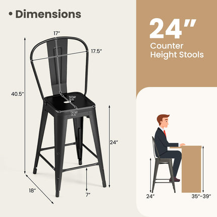 Dreamade 24" Metal Bar Stools Set of 4 w/Removable Back & Integrated Footrest