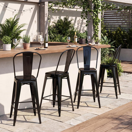 Dreamade 24" Metal Bar Stools Set of 4 w/Removable Back & Integrated Footrest