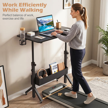Dreamade 31.5 Small Mobile Standing Desk with Wheels & Storage Basket & Tablet Slot