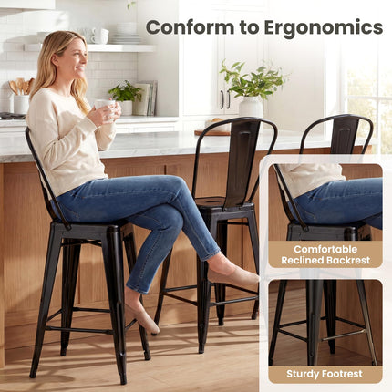 Dreamade 24" Metal Bar Stools Set of 4 w/Removable Back & Integrated Footrest