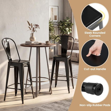 Dreamade 24" Metal Bar Stools Set of 4 w/Removable Back & Integrated Footrest