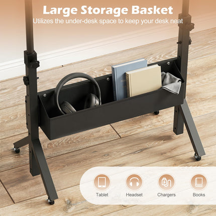Dreamade 31.5 Small Mobile Standing Desk with Wheels & Storage Basket & Tablet Slot