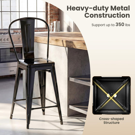 Dreamade 24" Metal Bar Stools Set of 4 w/Removable Back & Integrated Footrest