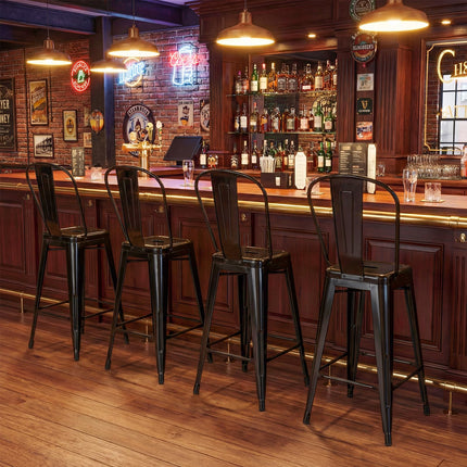 Dreamade 24" Metal Bar Stools Set of 4 w/Removable Back & Integrated Footrest