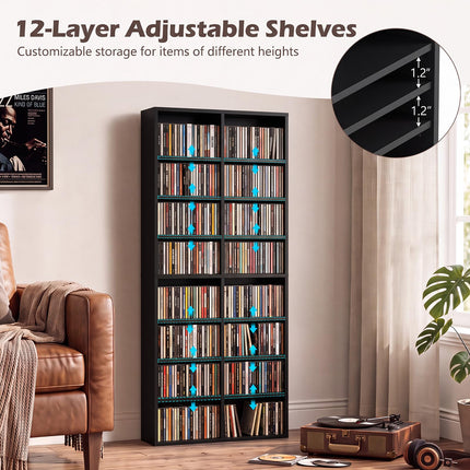 Dreamade DVD Shelf | 16-Shelf Wide CD Rack with 12 Adjustable Shelves (1/2)