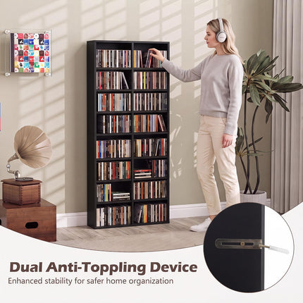 Dreamade DVD Shelf | 16-Shelf Wide CD Rack with 12 Adjustable Shelves (1/2)