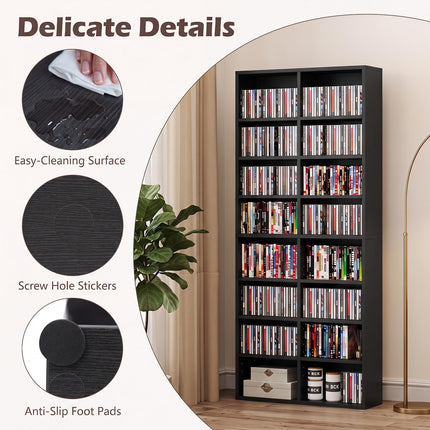 Dreamade DVD Shelf | 16-Shelf Wide CD Rack with 12 Adjustable Shelves (1/2)