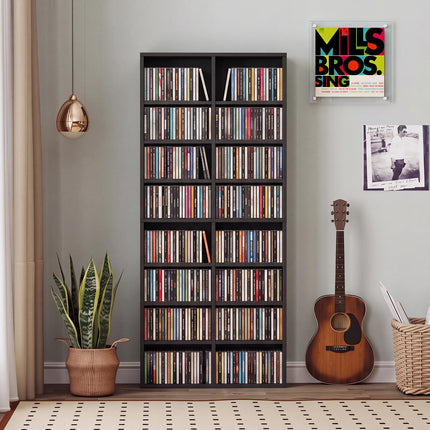 Dreamade DVD Shelf | 16-Shelf Wide CD Rack with 12 Adjustable Shelves (1/2)