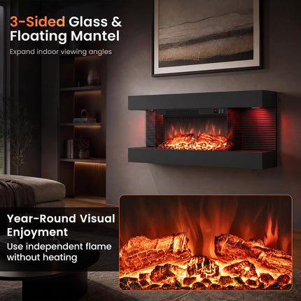 DREAMADE 3-Sided Electric Fireplace | 750/1500W Wall Mounted Heater with WiFi Remote & APP Control