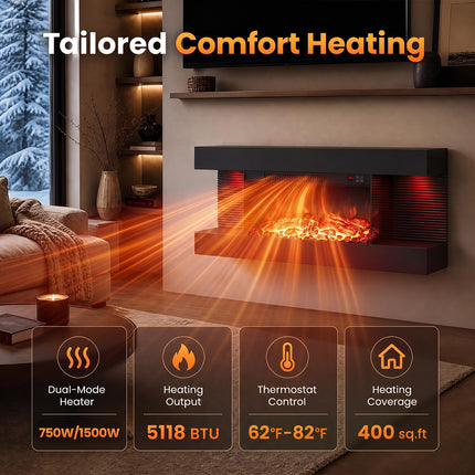 DREAMADE 3-Sided Electric Fireplace | 750/1500W Wall Mounted Heater with WiFi Remote & APP Control
