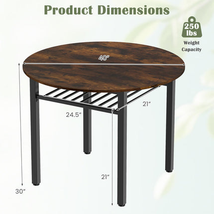 Dreamade Dining Table for 2-4 with Storage Shelf & Metal Frame