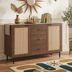 Dreamade 47.5 Sideboard Buffet Cabinet with Storage with 2 Rattan Doors and 3 Drawers