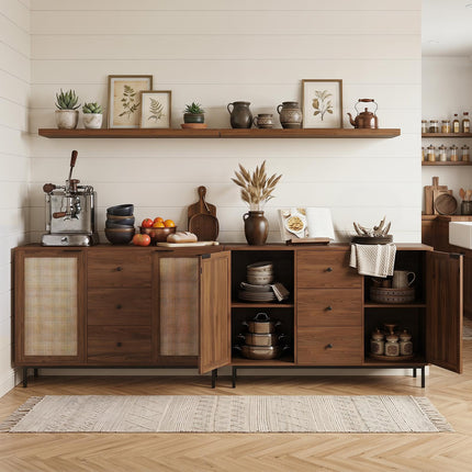 Dreamade 47.5 Sideboard Buffet Cabinet with Storage with 2 Rattan Doors and 3 Drawers