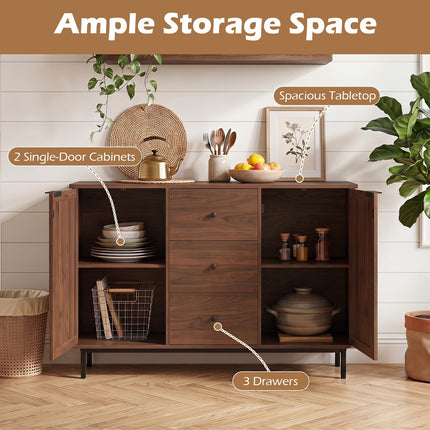 Dreamade 47.5 Sideboard Buffet Cabinet with Storage with 2 Rattan Doors and 3 Drawers