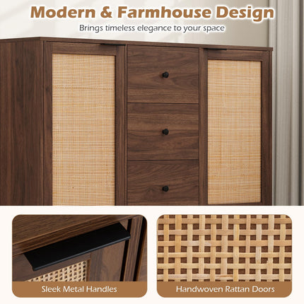 Dreamade 47.5 Sideboard Buffet Cabinet with Storage with 2 Rattan Doors and 3 Drawers