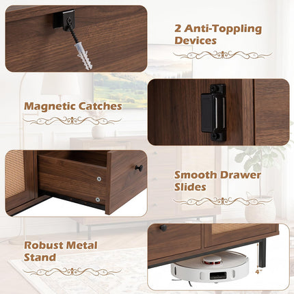 Dreamade 47.5 Sideboard Buffet Cabinet with Storage with 2 Rattan Doors and 3 Drawers