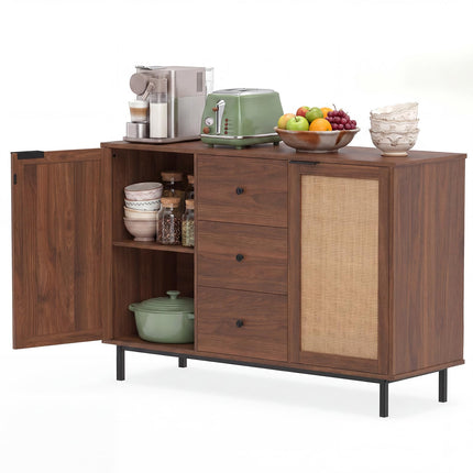 Dreamade 47.5 Sideboard Buffet Cabinet with Storage with 2 Rattan Doors and 3 Drawers