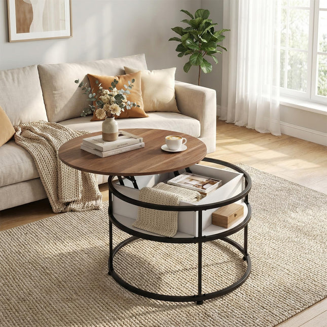 Dreamade 31.5" Round Lift Top Coffee Table with Storage and Hidden Compartment