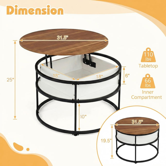 Dreamade 31.5" Round Lift Top Coffee Table with Storage and Hidden Compartment