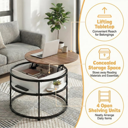 Dreamade 31.5" Round Lift Top Coffee Table with Storage and Hidden Compartment