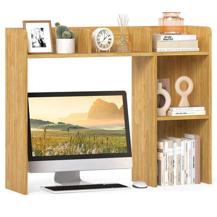 Dreamade Desktop Bookshelf, Wood Desk Hutch Organizer for 27 Inch Computer Monitor