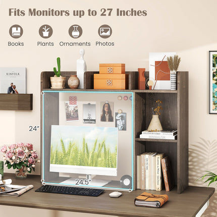Dreamade Desktop Bookshelf, Wood Desk Hutch Organizer for 27 Inch Computer Monitor