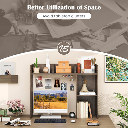 Dreamade Desktop Bookshelf, Wood Desk Hutch Organizer for 27 Inch Computer Monitor