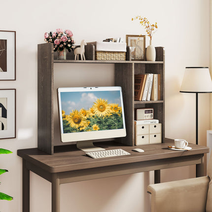 Dreamade Desktop Bookshelf, Wood Desk Hutch Organizer for 27 Inch Computer Monitor