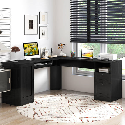 Dreamade 66" L-Shaped Desk with Storage Drawers & Charging Station
