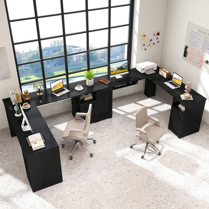 Dreamade 66" L-Shaped Desk with Storage Drawers & Charging Station