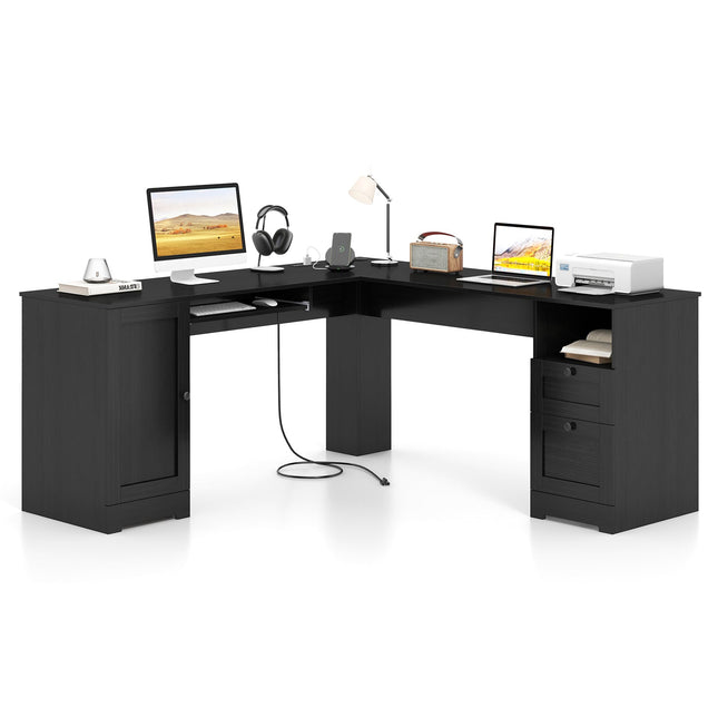 Dreamade 66" L-Shaped Desk with Storage Drawers & Charging Station