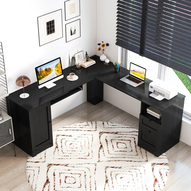 Dreamade 66" L-Shaped Desk with Storage Drawers & Charging Station