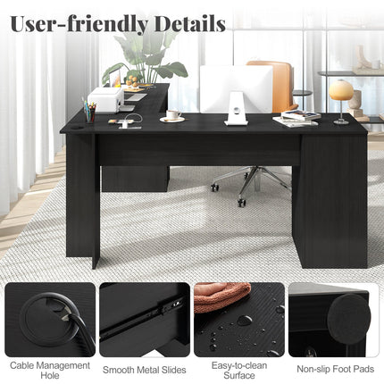 Dreamade 66" L-Shaped Desk with Storage Drawers & Charging Station