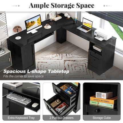 Dreamade 66" L-Shaped Desk with Storage Drawers & Charging Station