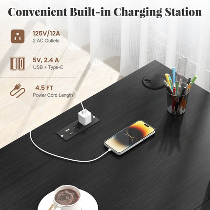 Dreamade 66" L-Shaped Desk with Storage Drawers & Charging Station