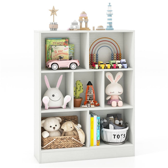 Dreamade 7 Cube Bookcase 4-Tier Freestanding Bookshelf w/ 7 Open Compartments