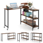 360° Rotation Mobile Laptop Table with 2-Tier Storage Shelves