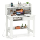Dreamade White Computer Desk with Hutch, Home Office Desk with Power Outlets, USB Ports