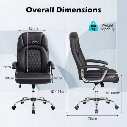 Dreamade Ergonomic Leather Office Chair – Adjustable Swivel Executive Desk Chair with Armrests & Rocking Backrest