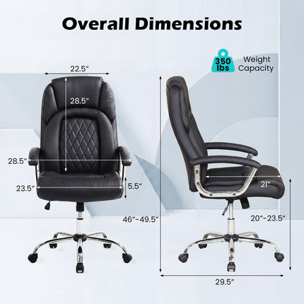 Dreamade Ergonomic Leather Office Chair – Adjustable Swivel Executive Desk Chair with Armrests & Rocking Backrest