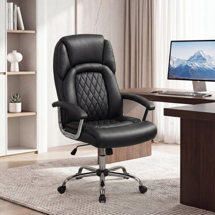 Dreamade Ergonomic Leather Office Chair – Adjustable Swivel Executive Desk Chair with Armrests & Rocking Backrest