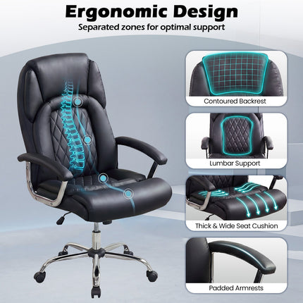 Dreamade Ergonomic Leather Office Chair – Adjustable Swivel Executive Desk Chair with Armrests & Rocking Backrest
