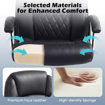 Dreamade Ergonomic Leather Office Chair – Adjustable Swivel Executive Desk Chair with Armrests & Rocking Backrest