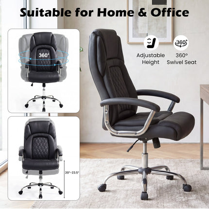 Dreamade Ergonomic Leather Office Chair – Adjustable Swivel Executive Desk Chair with Armrests & Rocking Backrest