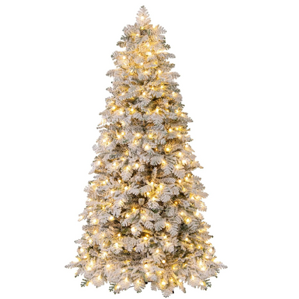 Dreamade Pre-Lit Snow Flocked Christmas Tree with Mixed Branch Tips & LED Lights